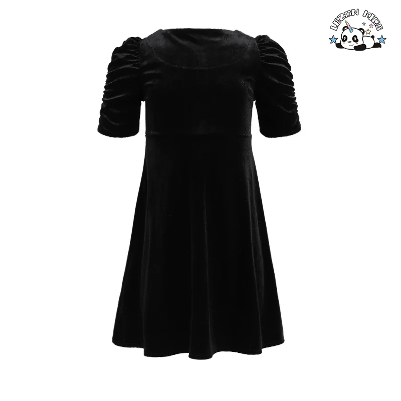LEZONKIDS - OEM Customizable Fashionable Girls Prom Dresses O-Neck Short Sleeves A-Line Long Girl Dress